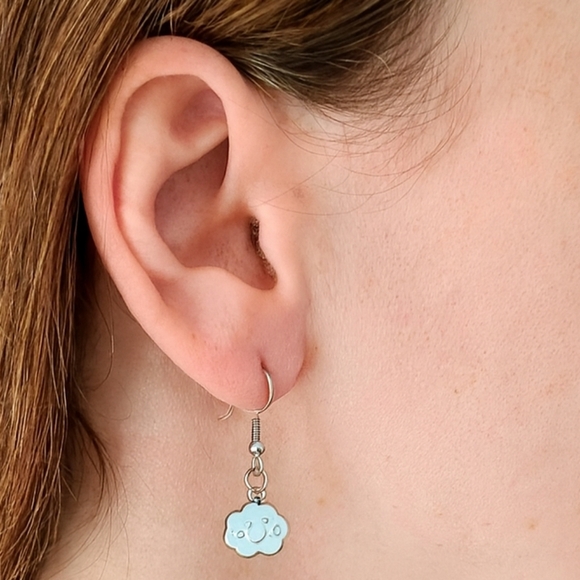 Handcrafted Happy Cloud Enamel Earrings - Picture 1 of 4
